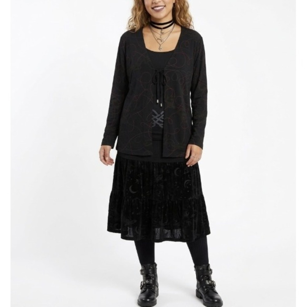 Chico's Travelers Tie Front Stretch Long Sleeve Cardigan Large/2 Whimsigoth‎